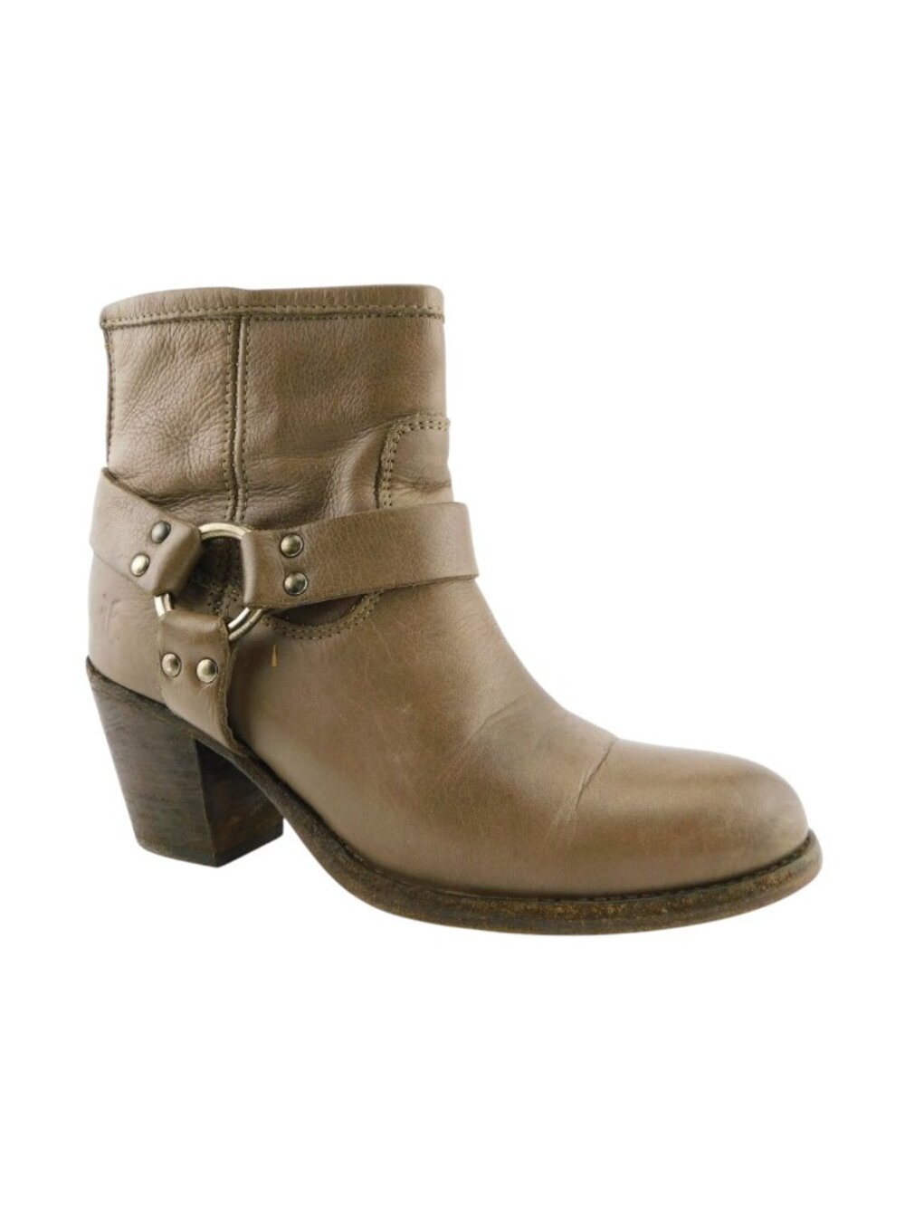 FRYE Brown Leather Tabitha Harness Short Block Heel Ankle Boots 7
